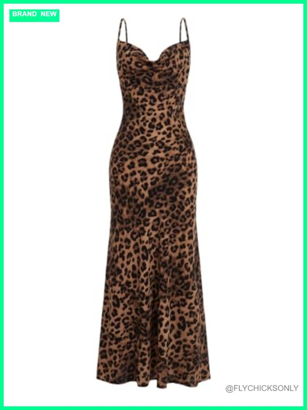 Leopard Print Spaghetti Strap Draped Collar Cami Long Dress
